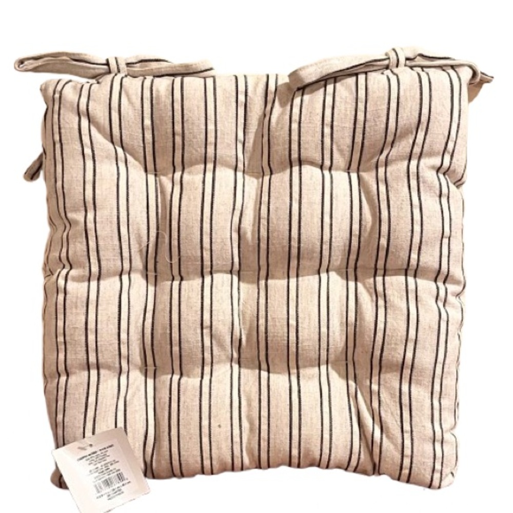 🆕- Threshold Set/4 Cotton Striped Black/Natural Indoor Seat Cushion, Square - Picture 3 of 10